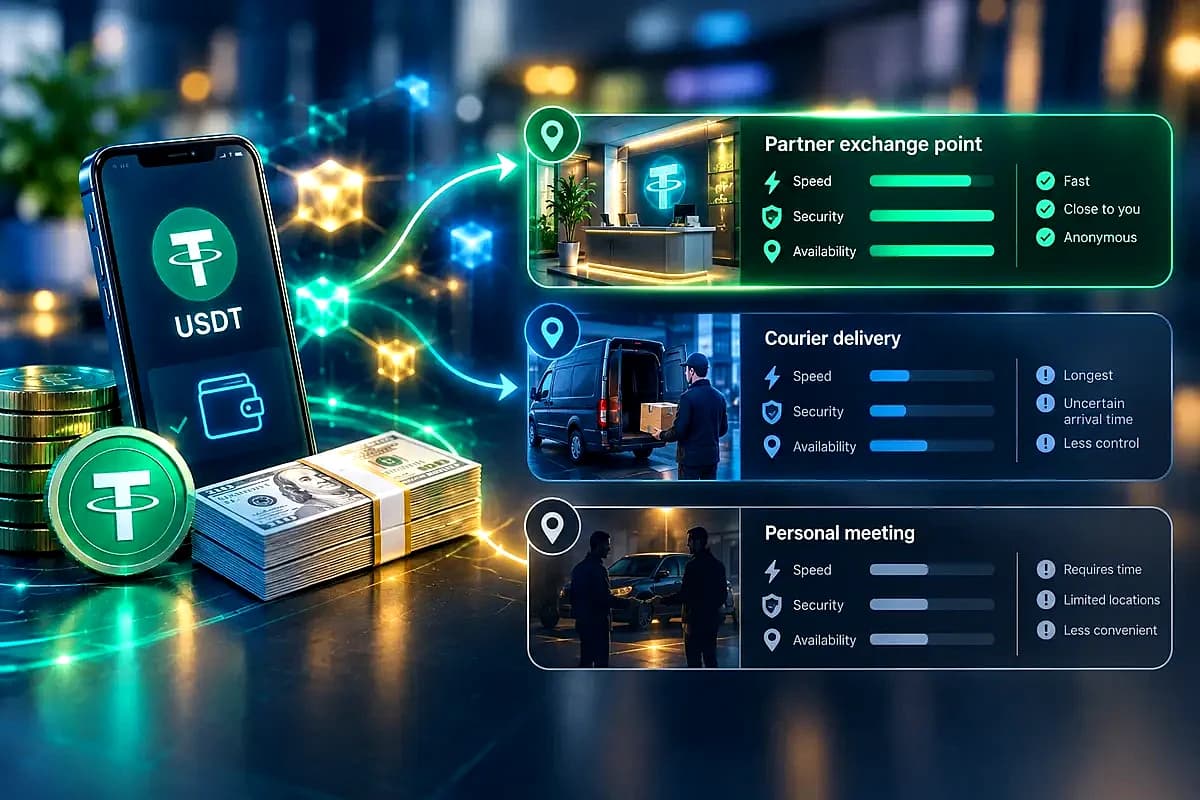 Форматы обмена USDT на наличные: встреча, курьер, криптомат